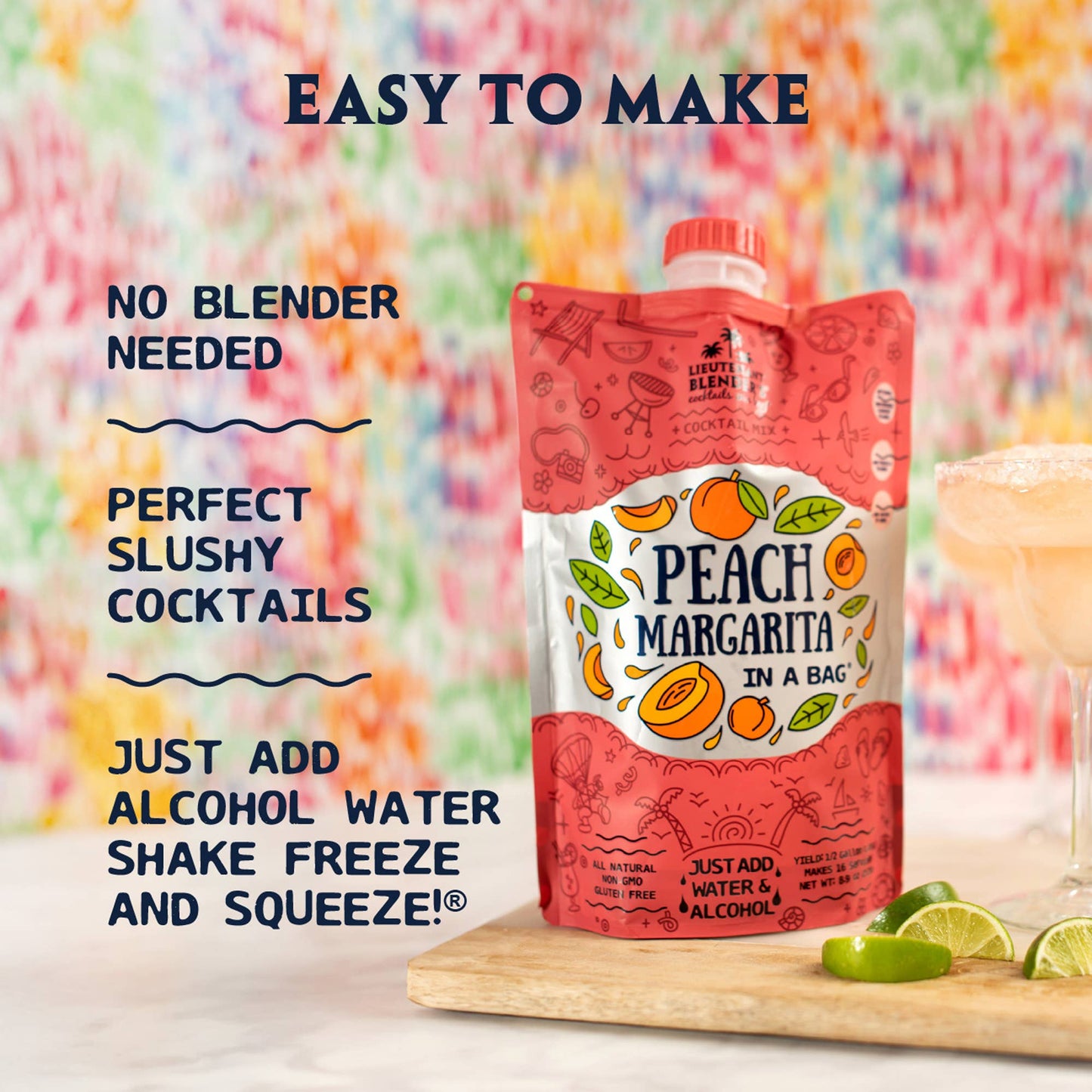 Lieutenant Blender's Cocktail Mixes - Peach Margarita in a Bag® Cocktail / Mocktail Slushie Mixer