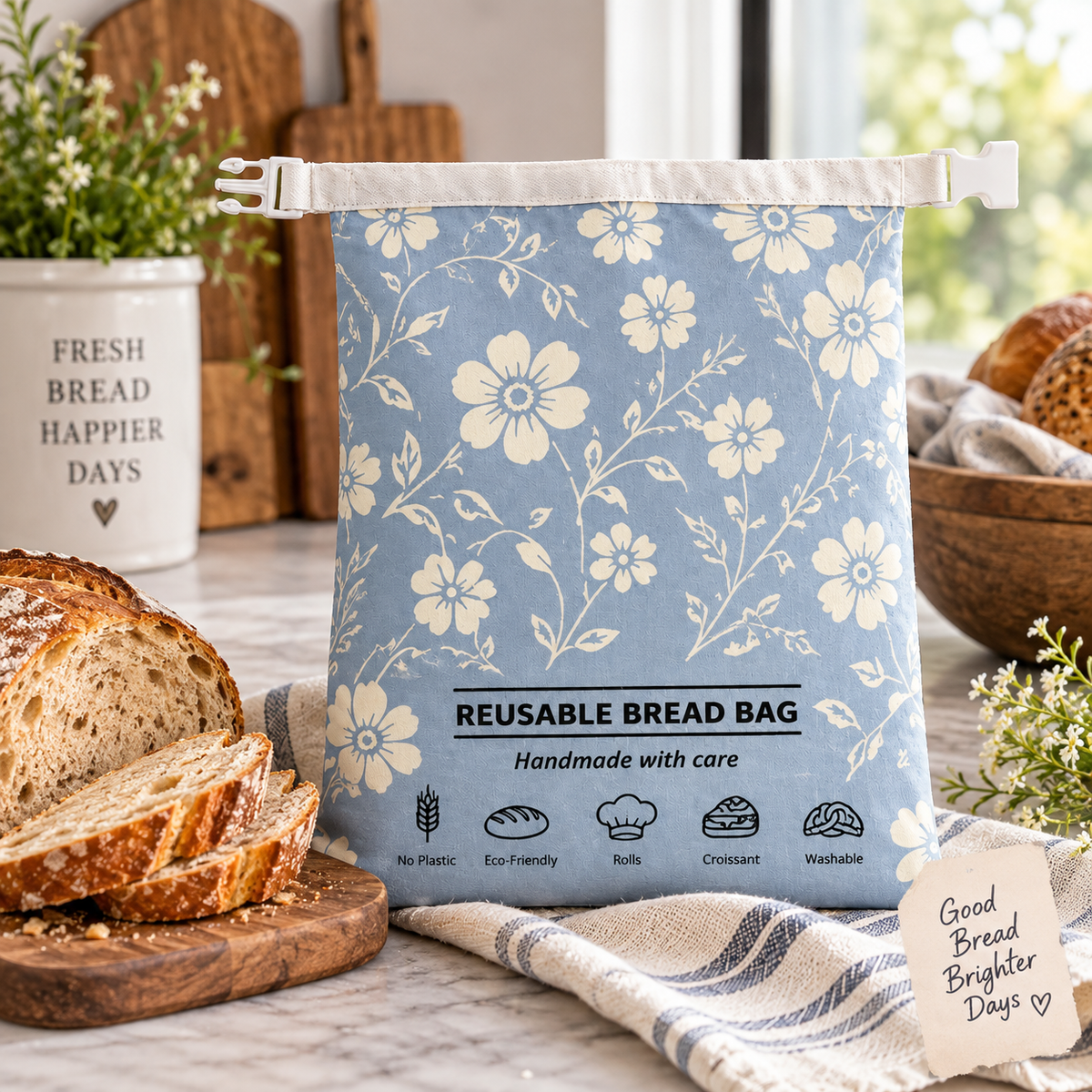My Rustic Roots - Into The Blue Fields Reusable Bread Bag