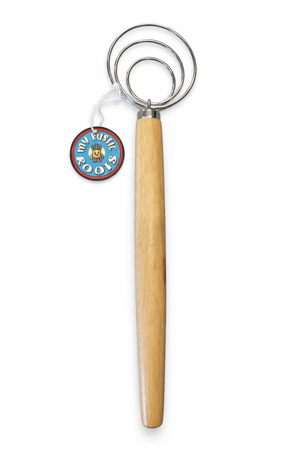 My Rustic Roots - 13" Danish Dough Whisk with Wood Handle - Large Loop