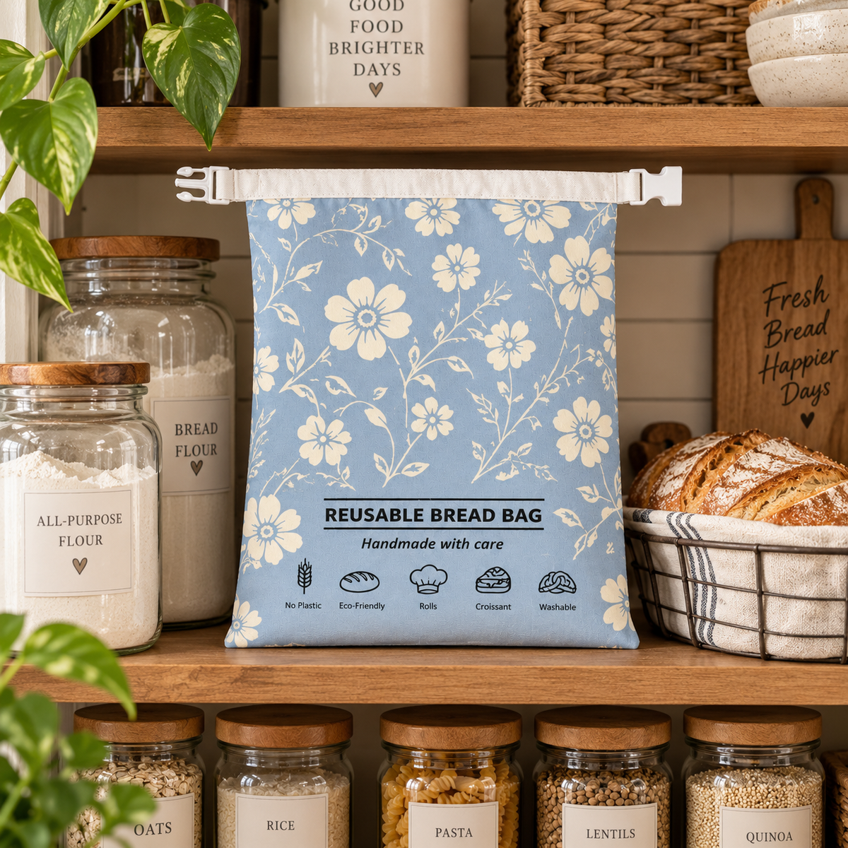 My Rustic Roots - Into The Blue Fields Reusable Bread Bag