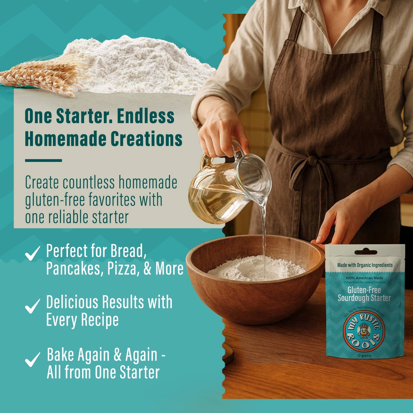 My Rustic Roots - Organic, Non GMO GLUTEN FREE Sourdough Starter 12 gram.