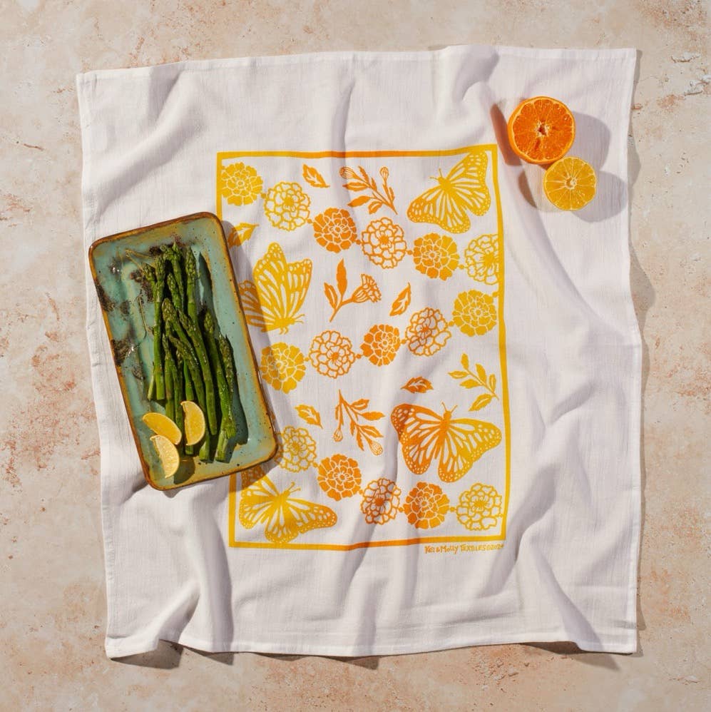 Flour Sack Dish Towel - Monarchs & Marigolds