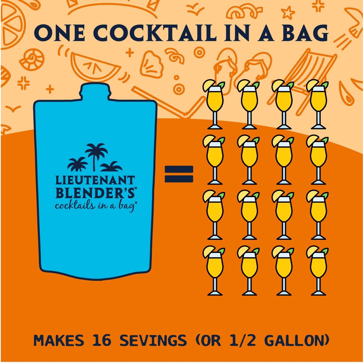 Lieutenant Blender's Cocktail Mixes - Peach Bellini in a Bag® Cocktail / Mocktail Slushie Mixer