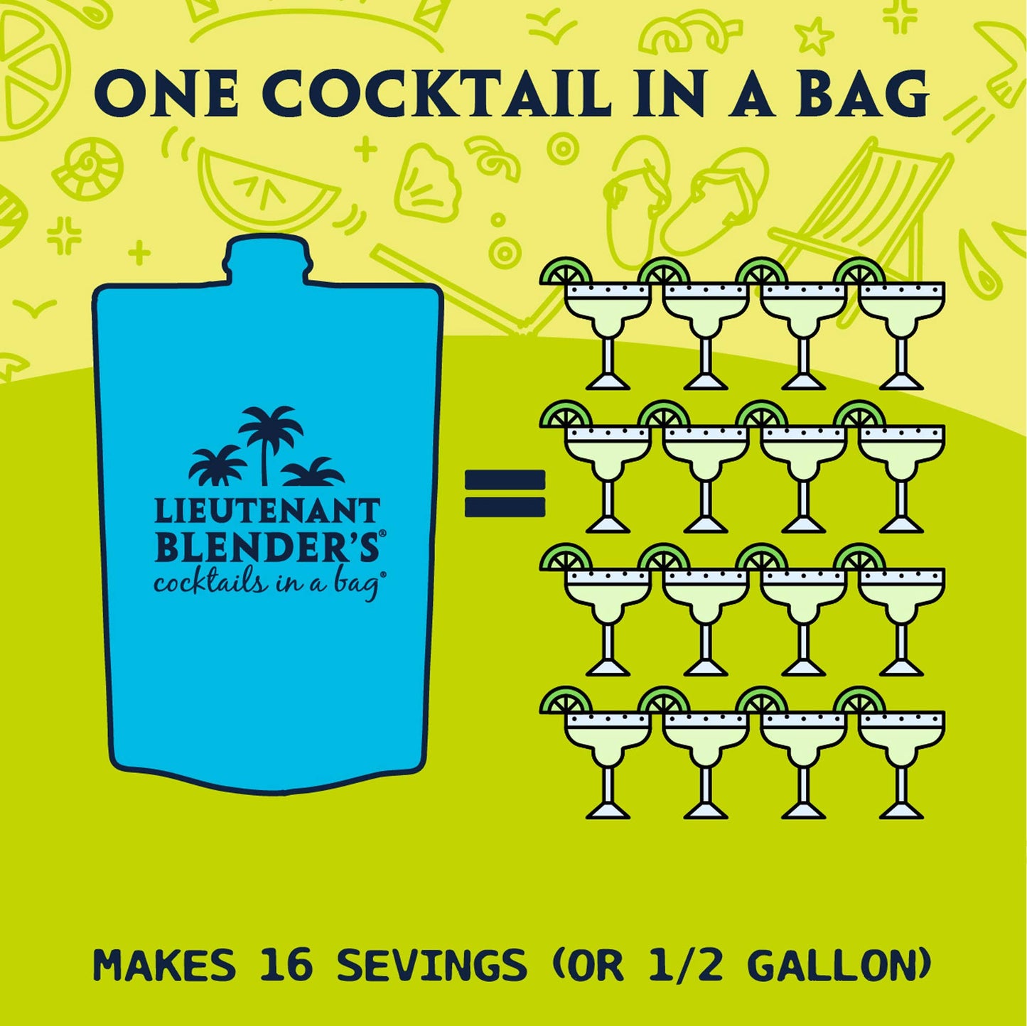 Lieutenant Blender's Cocktail Mixes - Skinny Margarita in a Bag® Cocktail / Mocktail Slushie Mixer