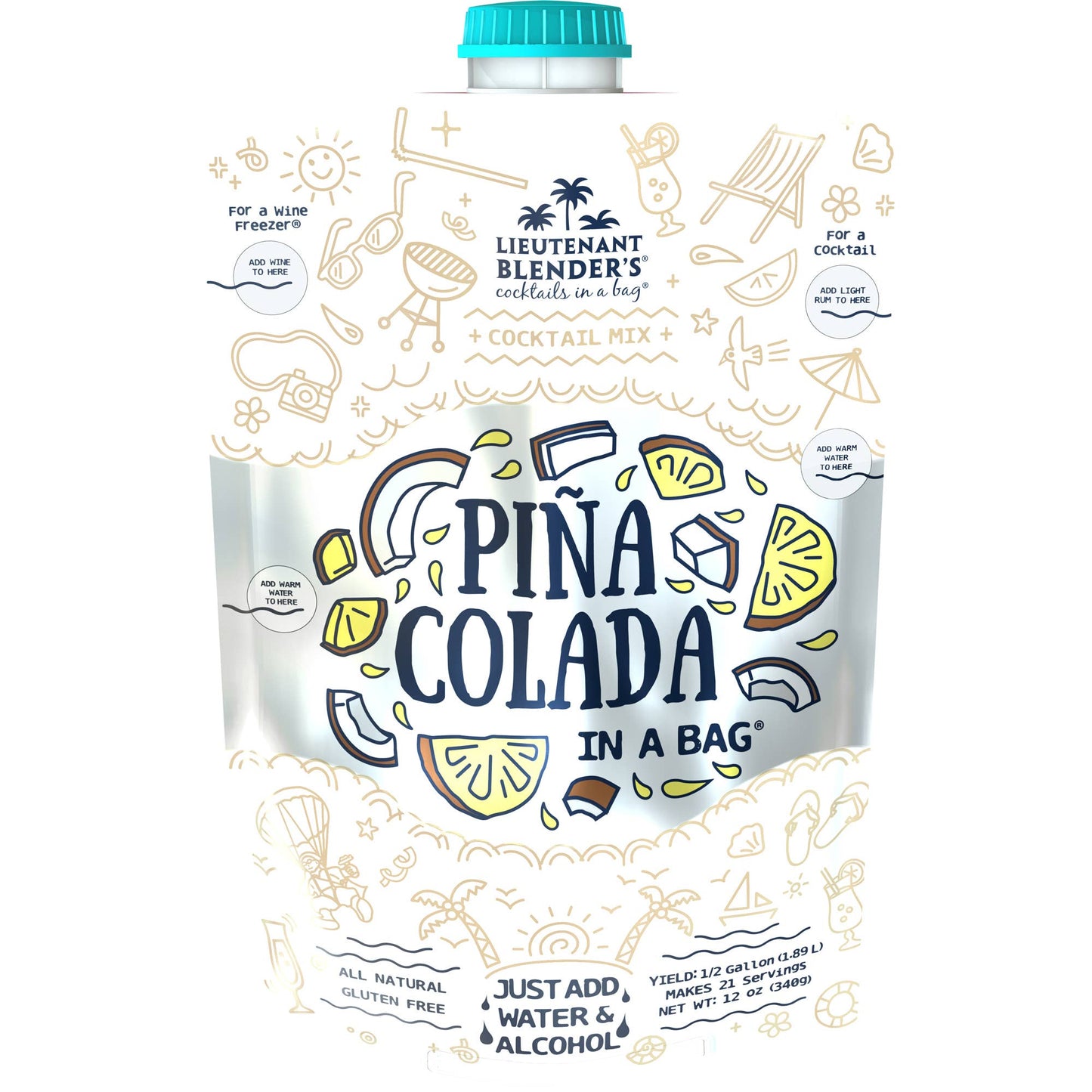 Lieutenant Blender's Cocktail Mixes - Pina Colada in a Bag® Cocktail / Mocktail Slushie Mixer