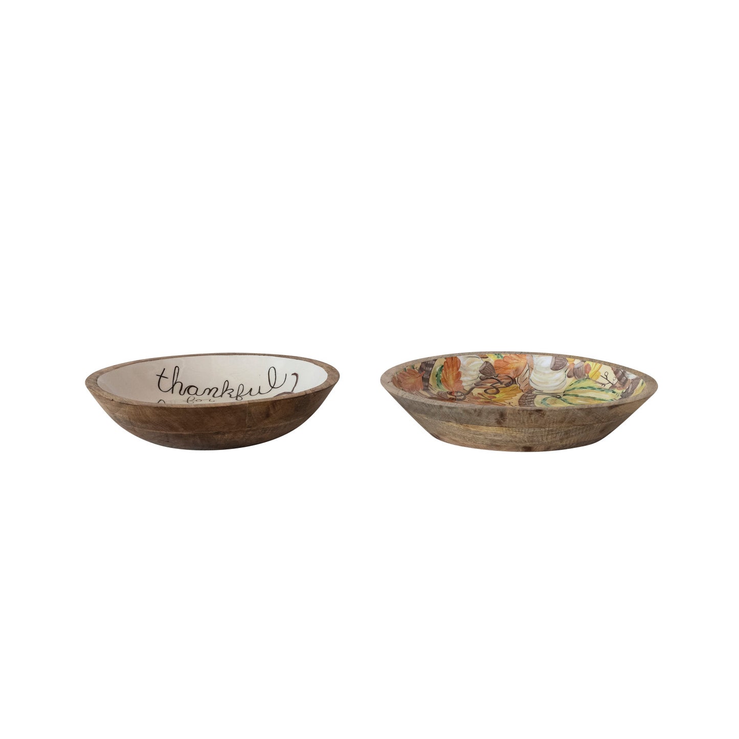 Autumn Harvest Enameled Mango Wood Bowls - set of 2