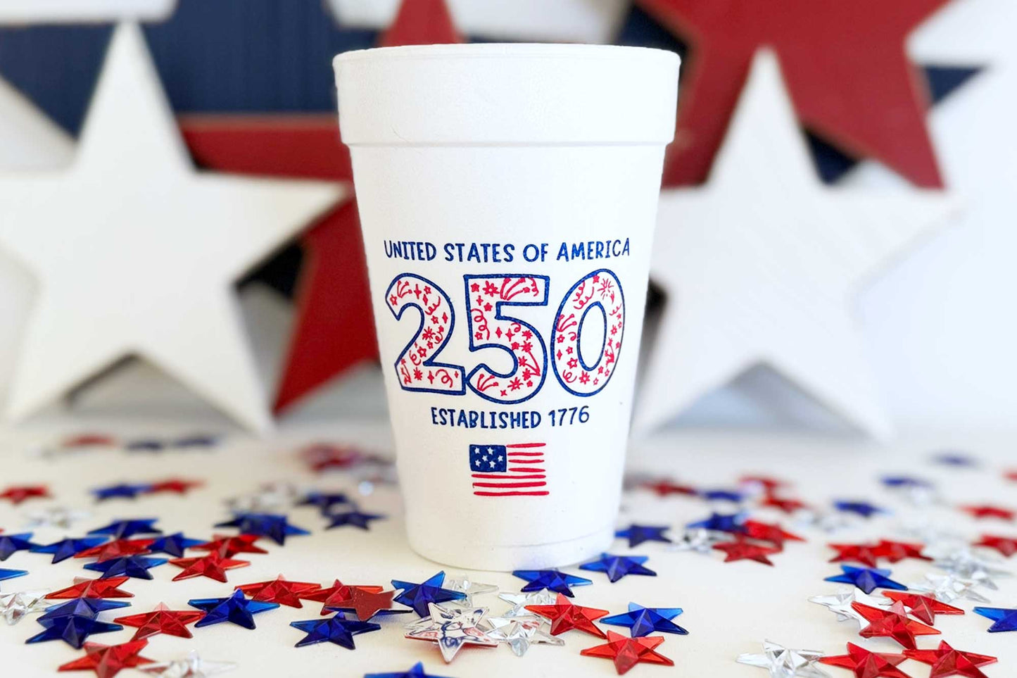 Two Funny Girls - July 4th/Patriotic - USA 250 Doodles (Foam Cup 10 Pack)