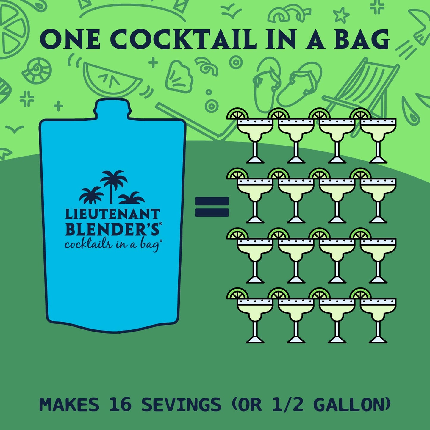 Lieutenant Blender's Cocktail Mixes - Margarita in a Bag® Cocktail / Mocktail Slushie Mixer
