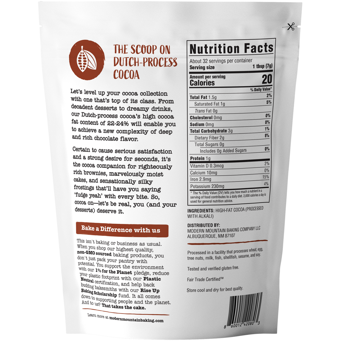 Modern Mountain Baking Company - Dutch-Process Cocoa Powder - High Fat, Fair Trade Certified