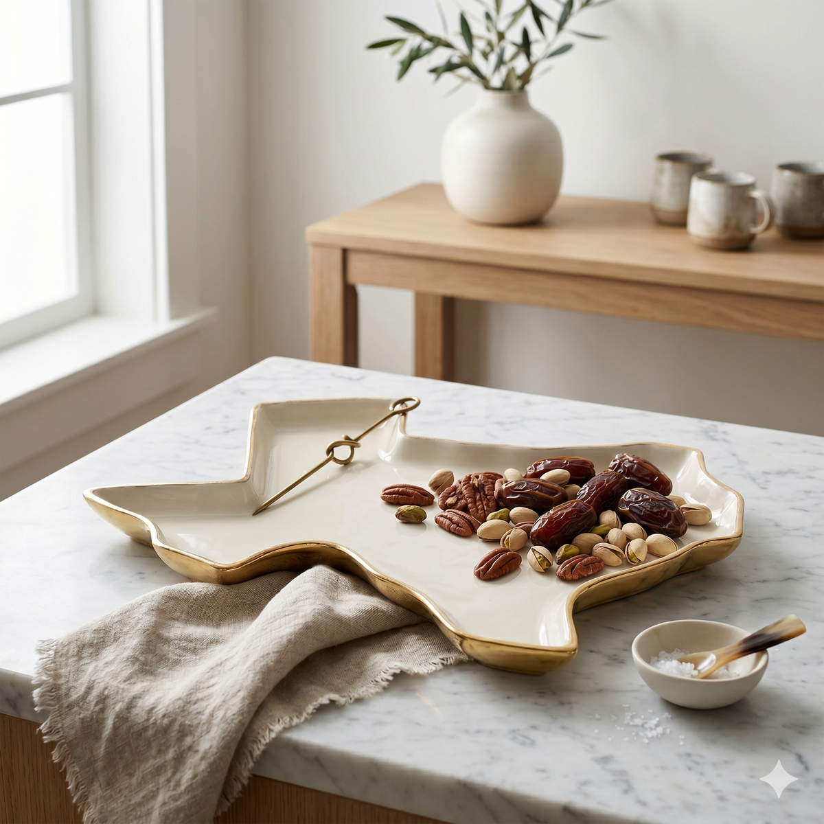 White and Gold Enamel Texas Tray
