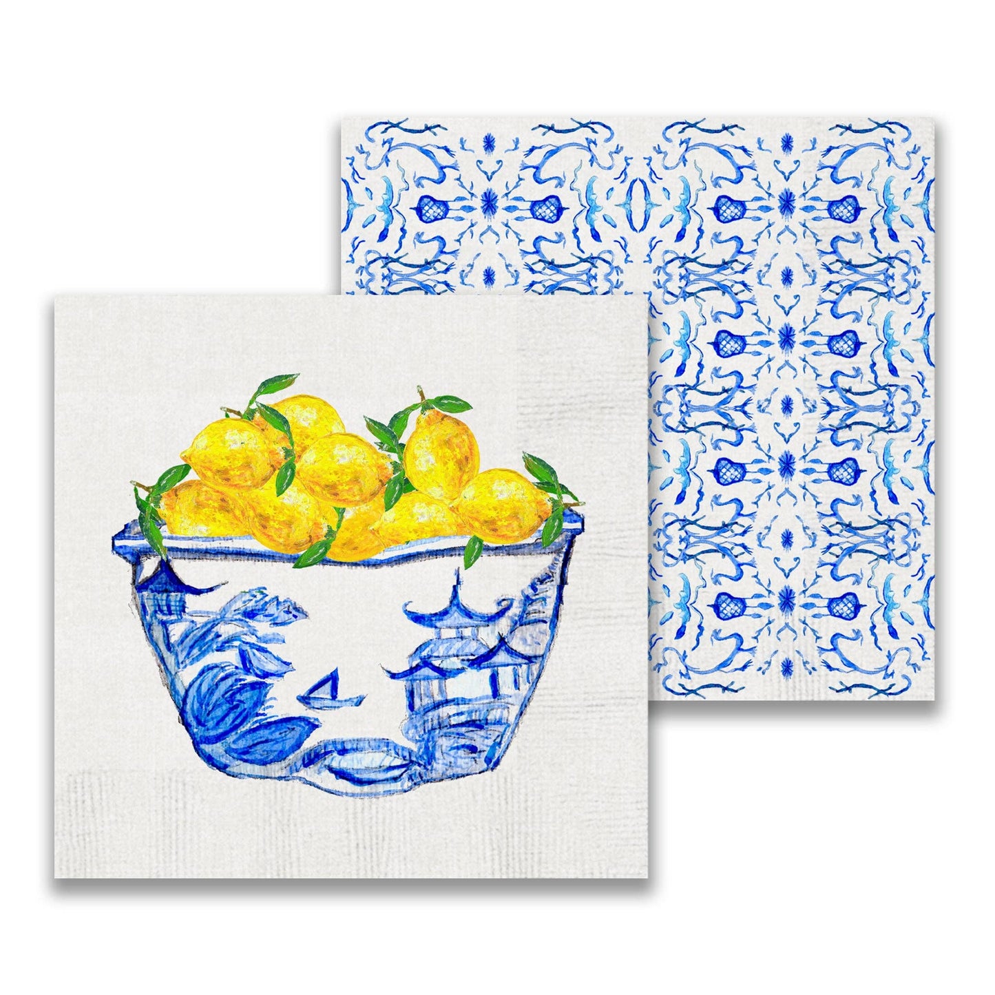 French Graffiti - Blue and White Bowl with Lemons Cocktail Napkin