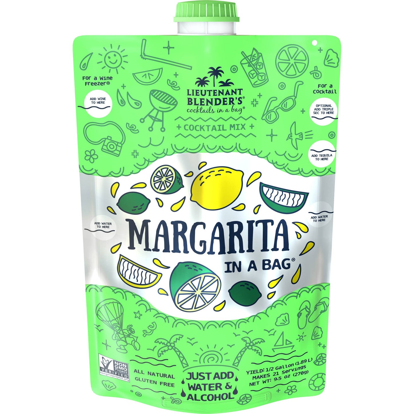 Lieutenant Blender's Cocktail Mixes - Margarita in a Bag® Cocktail / Mocktail Slushie Mixer