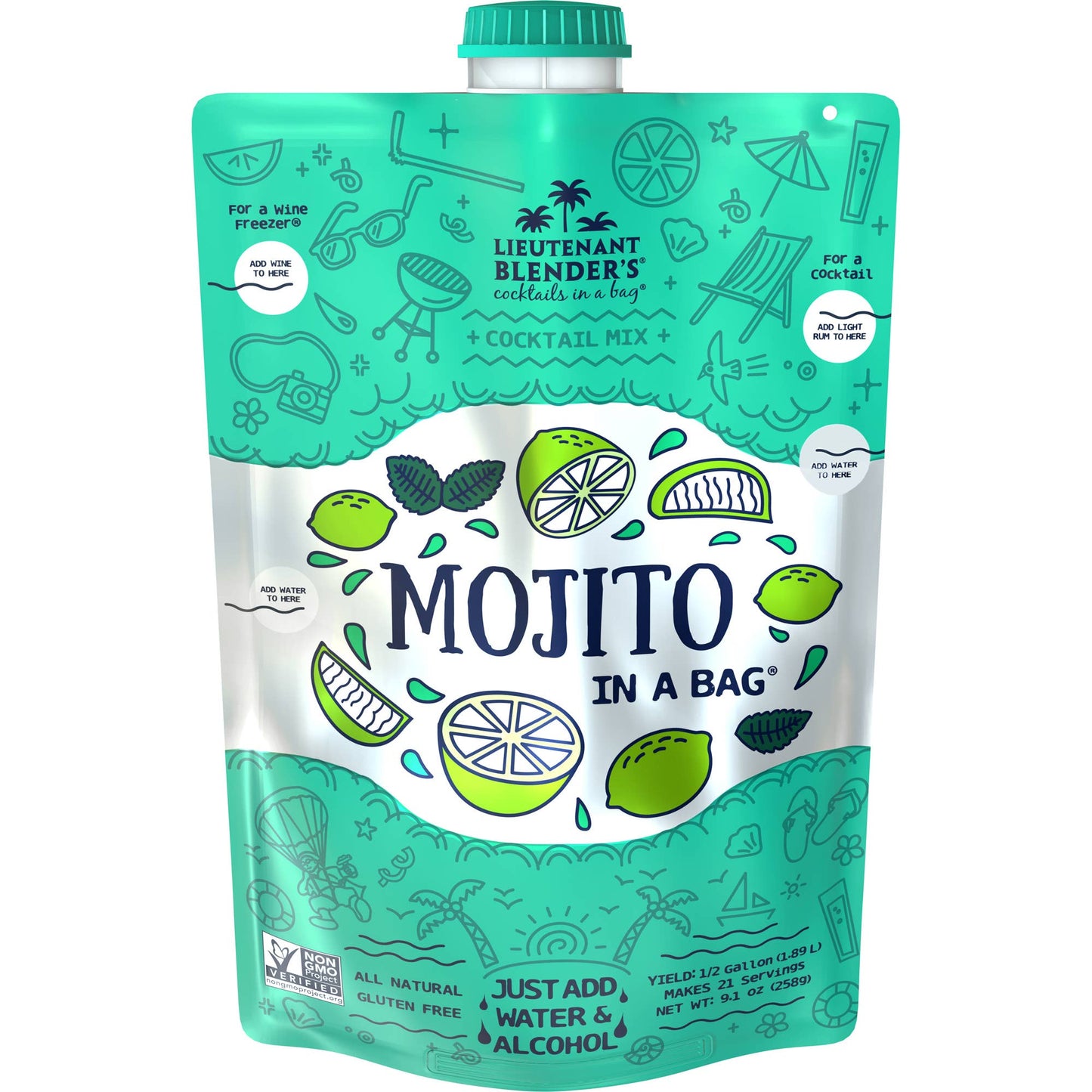 Lieutenant Blender's Cocktail Mixes - Mojito in a Bag® Cocktail / Mocktail Slushie Mixer
