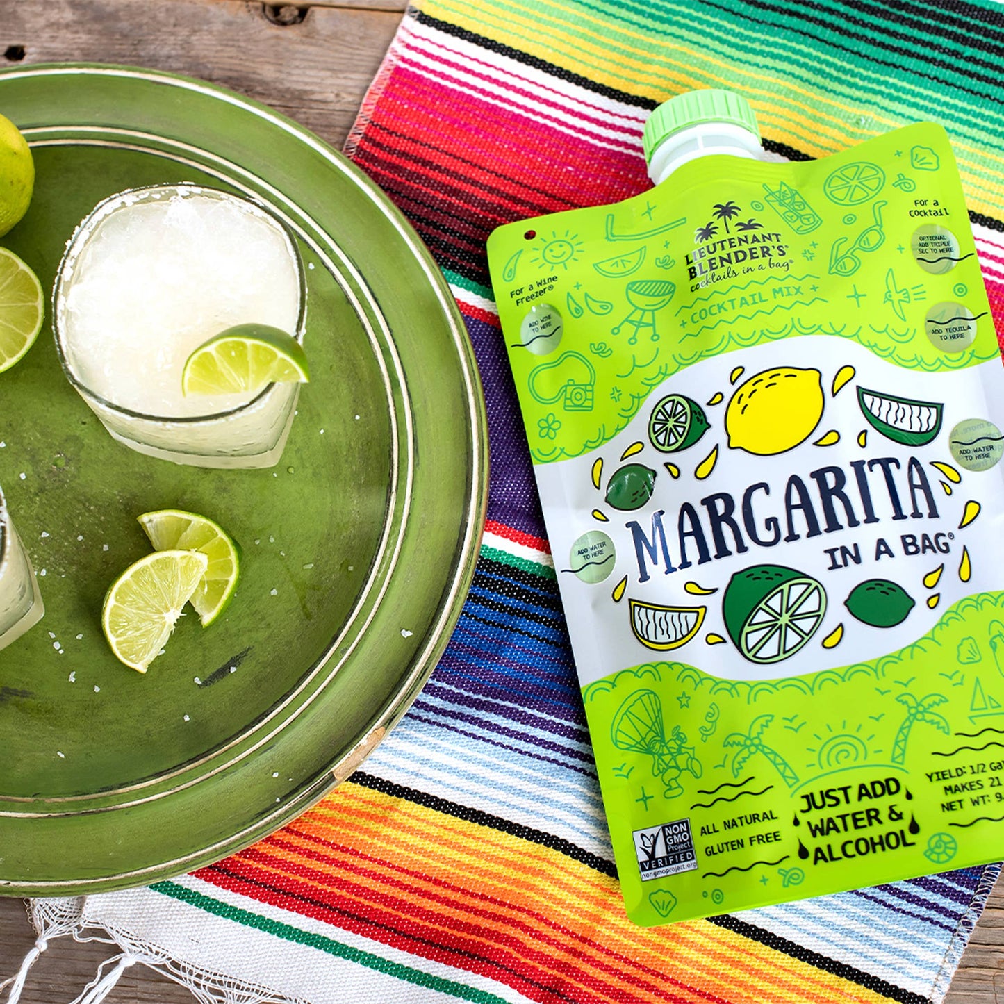 Lieutenant Blender's Cocktail Mixes - Margarita in a Bag® Cocktail / Mocktail Slushie Mixer