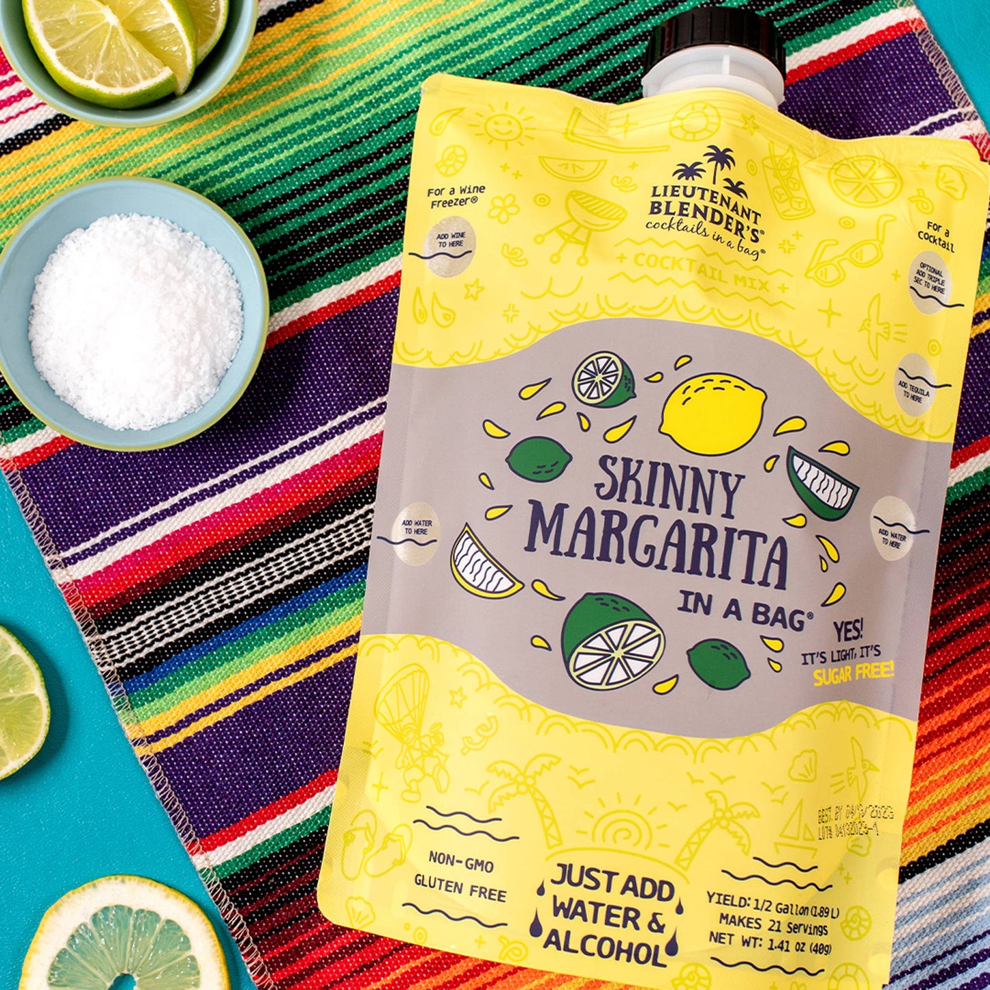 Lieutenant Blender's Cocktail Mixes - Skinny Margarita in a Bag® Cocktail / Mocktail Slushie Mixer