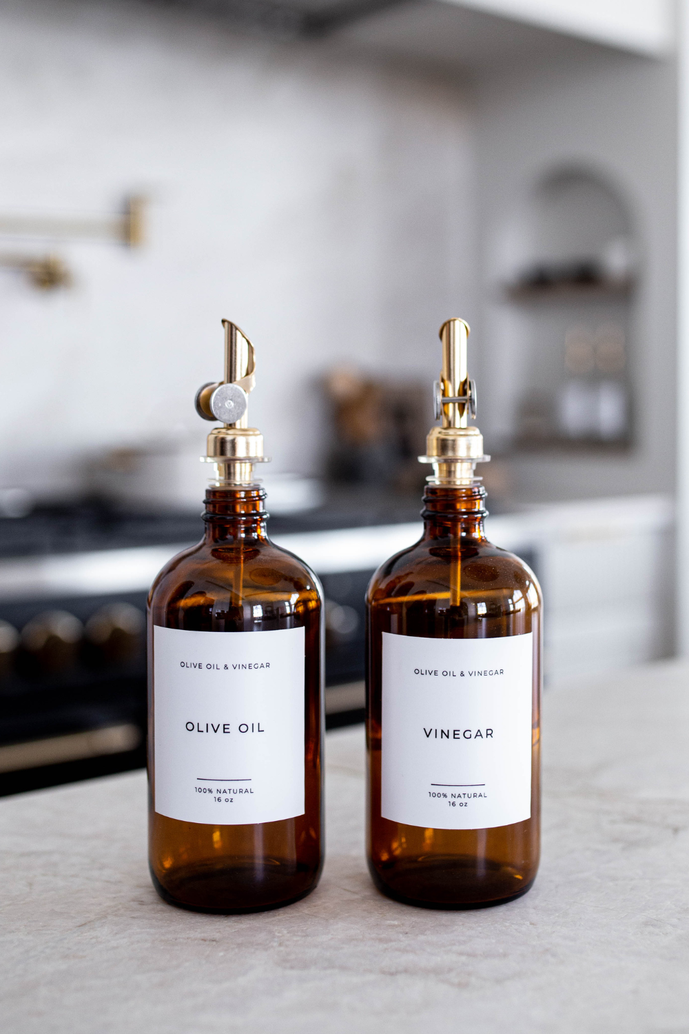 Luxe B Co - Glass Dispenser Amber Olive Oil & Vinegar Refillable Bottles