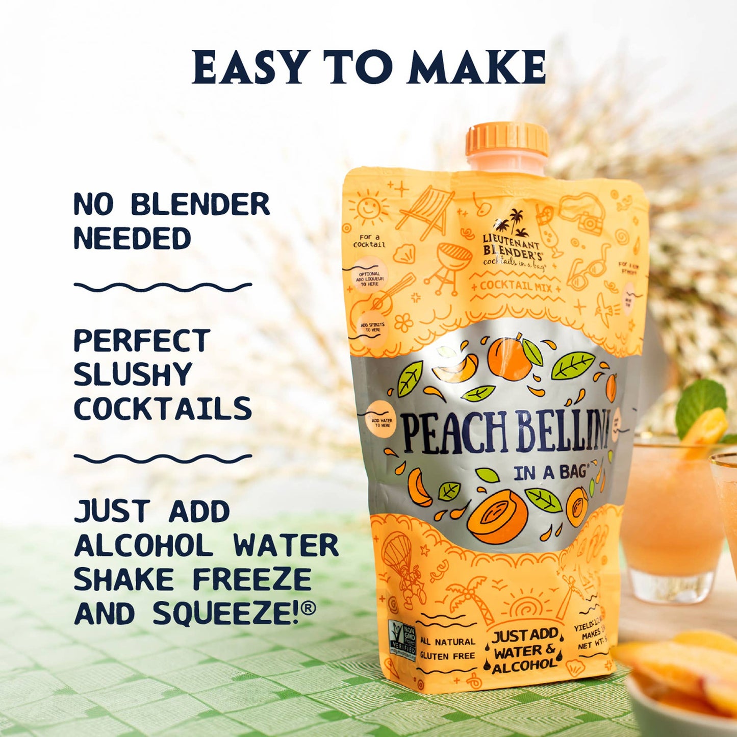 Lieutenant Blender's Cocktail Mixes - Peach Bellini in a Bag® Cocktail / Mocktail Slushie Mixer