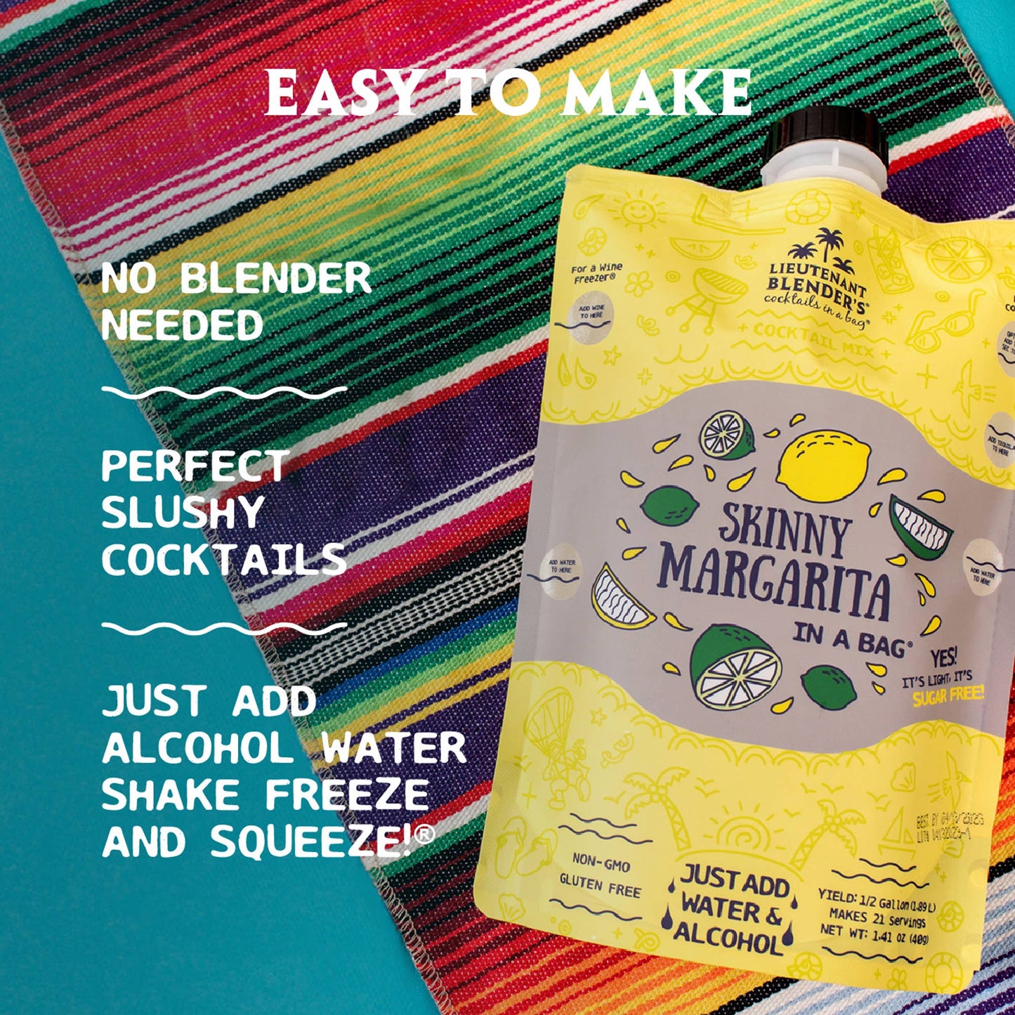 Lieutenant Blender's Cocktail Mixes - Skinny Margarita in a Bag® Cocktail / Mocktail Slushie Mixer
