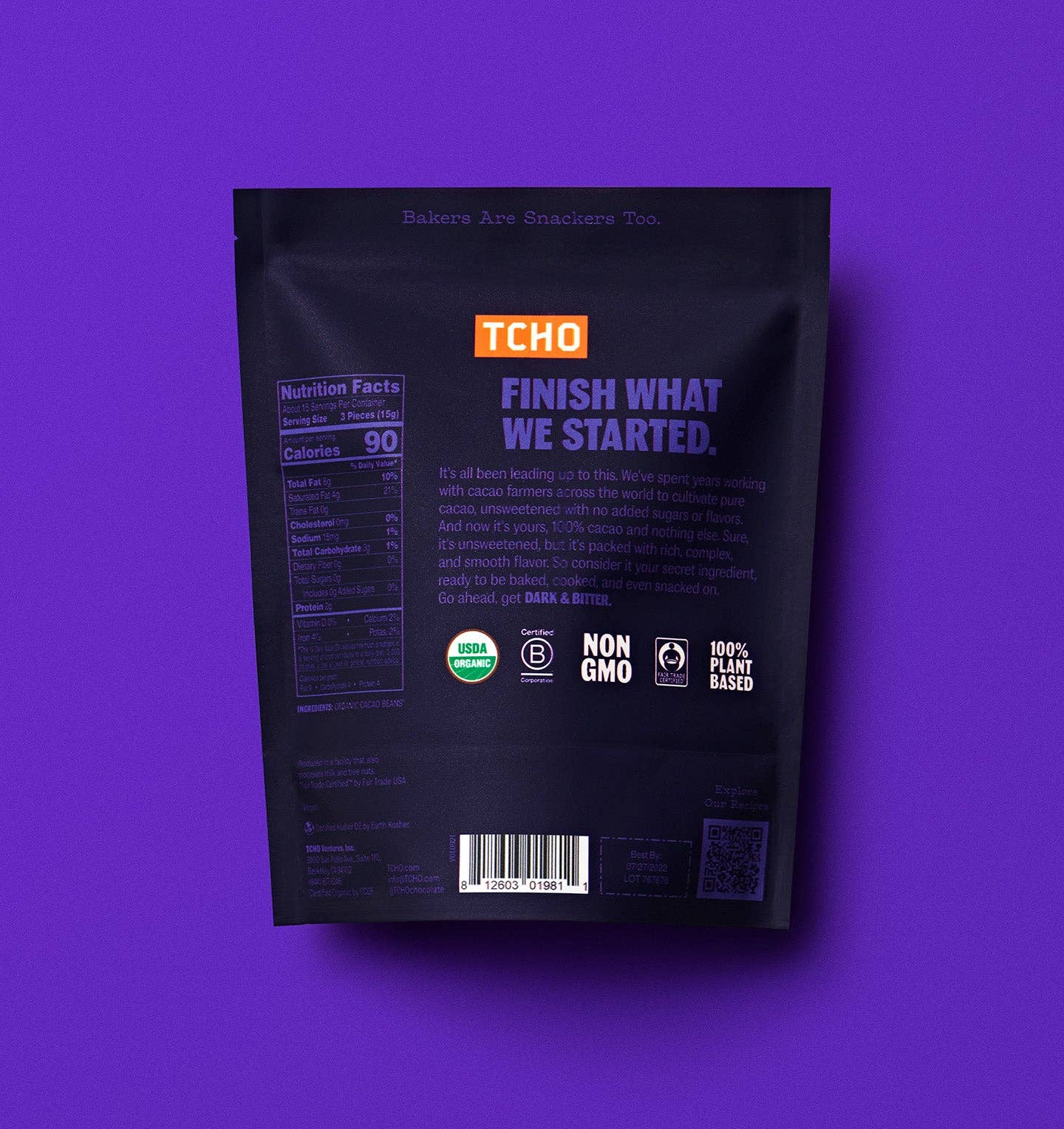 TCHO - Dark & Bitter, 100% Unsweetened Baking Chocolate