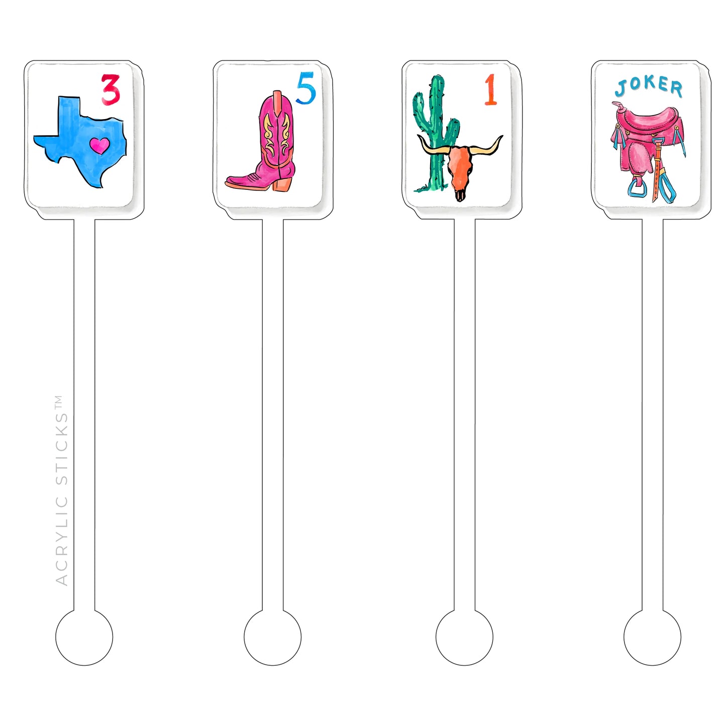 Texas Mahjong Tiles Acrylic Stir Sticks