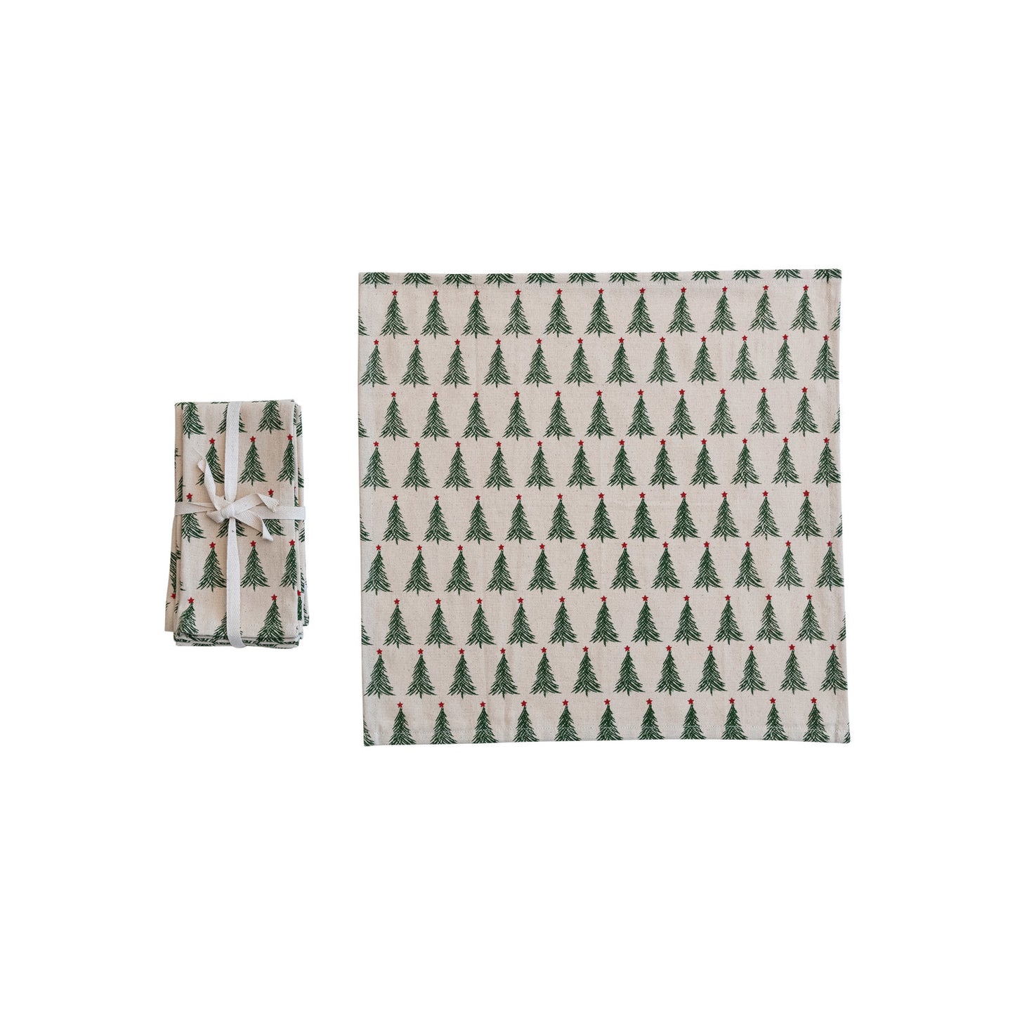 Cotton Printed Napkins with Christmas Tree