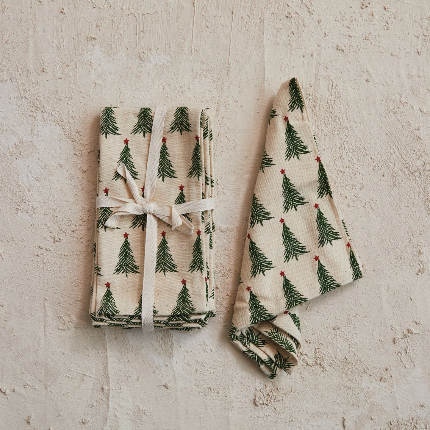 Cotton Printed Napkins with Christmas Tree