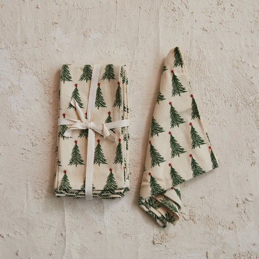 Cotton Printed Napkins with Christmas Tree