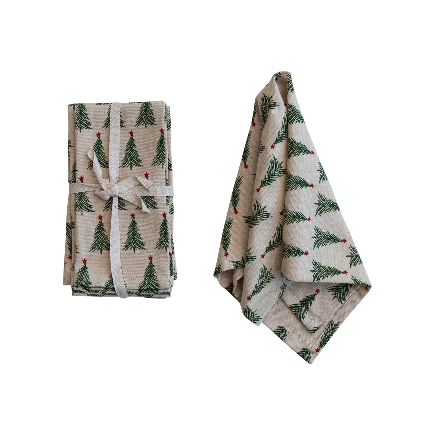 Cotton Printed Napkins with Christmas Tree