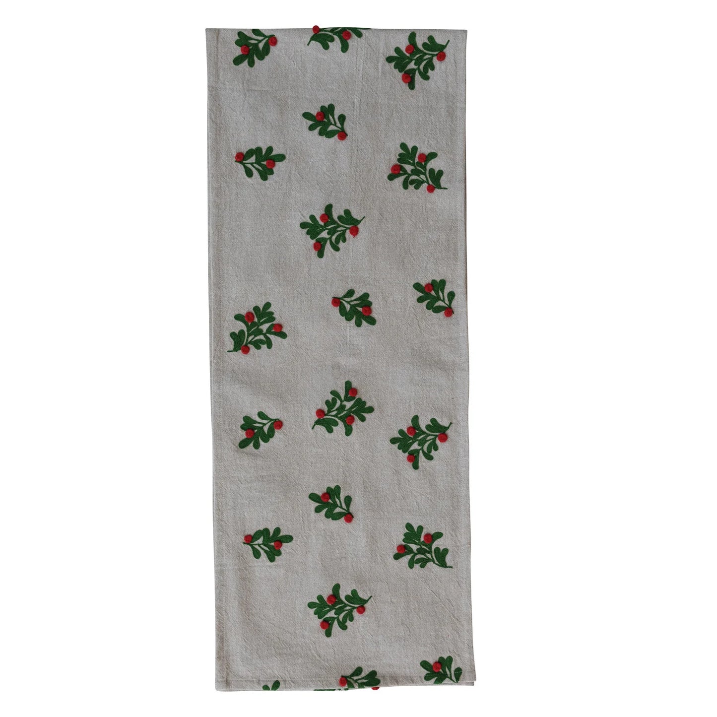 Cotton & Linen Mistletoe Embroidered Table Runner