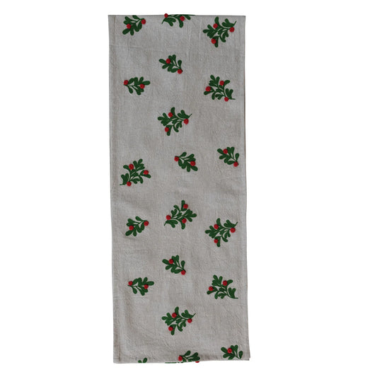Cotton & Linen Mistletoe Embroidered Table Runner