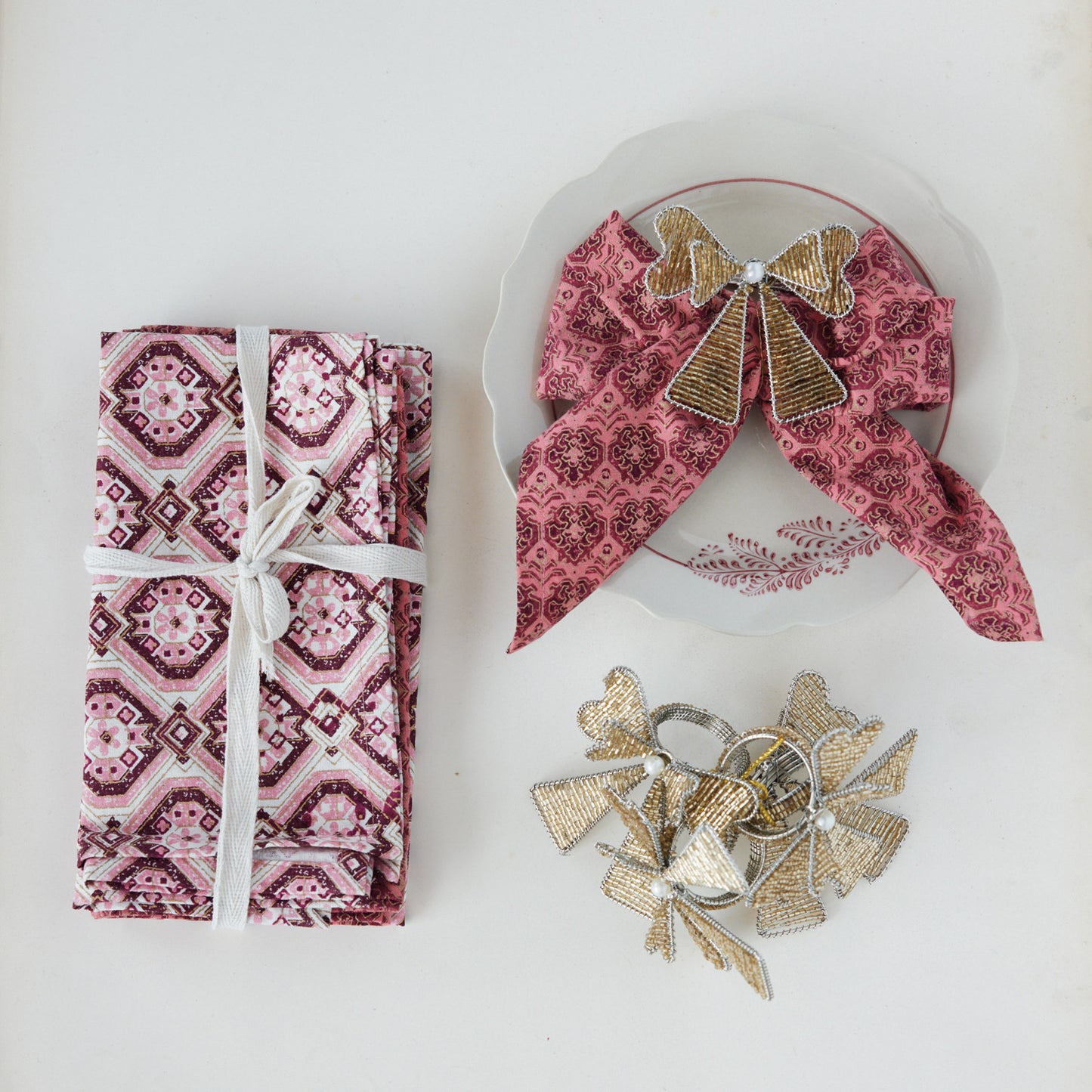 Beaded Bow Shaped Napkin Rings set of 4