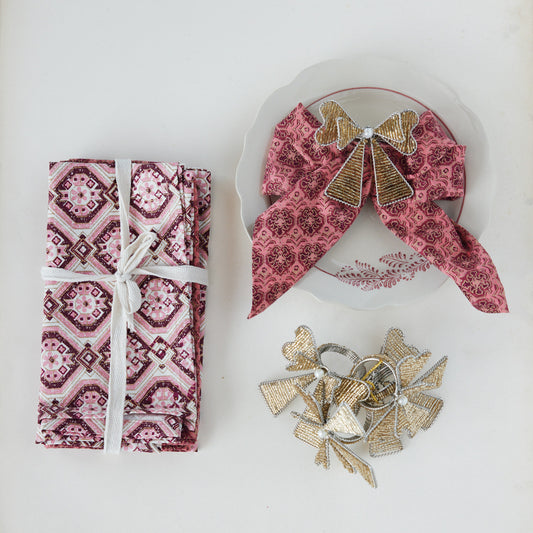 Beaded Bow Shaped Napkin Rings set of 4